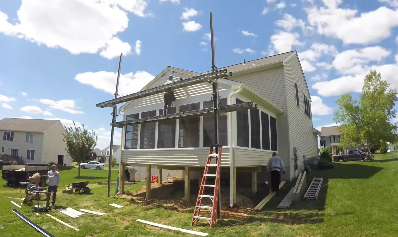 Sunroom repair and frame construction in progress in Delray Beach, FL